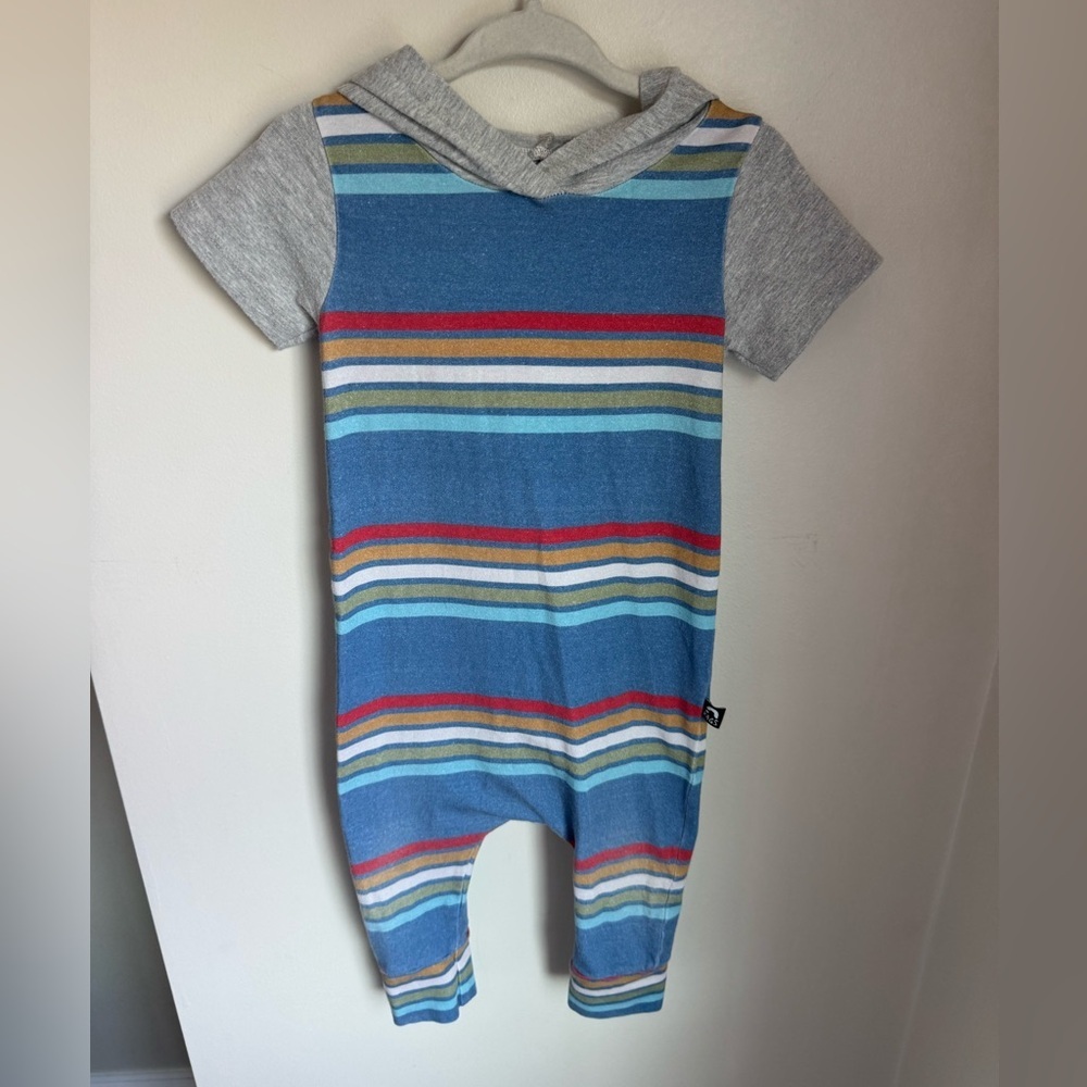 Rags To Raches Striped Hooded Romper Size 12-18M